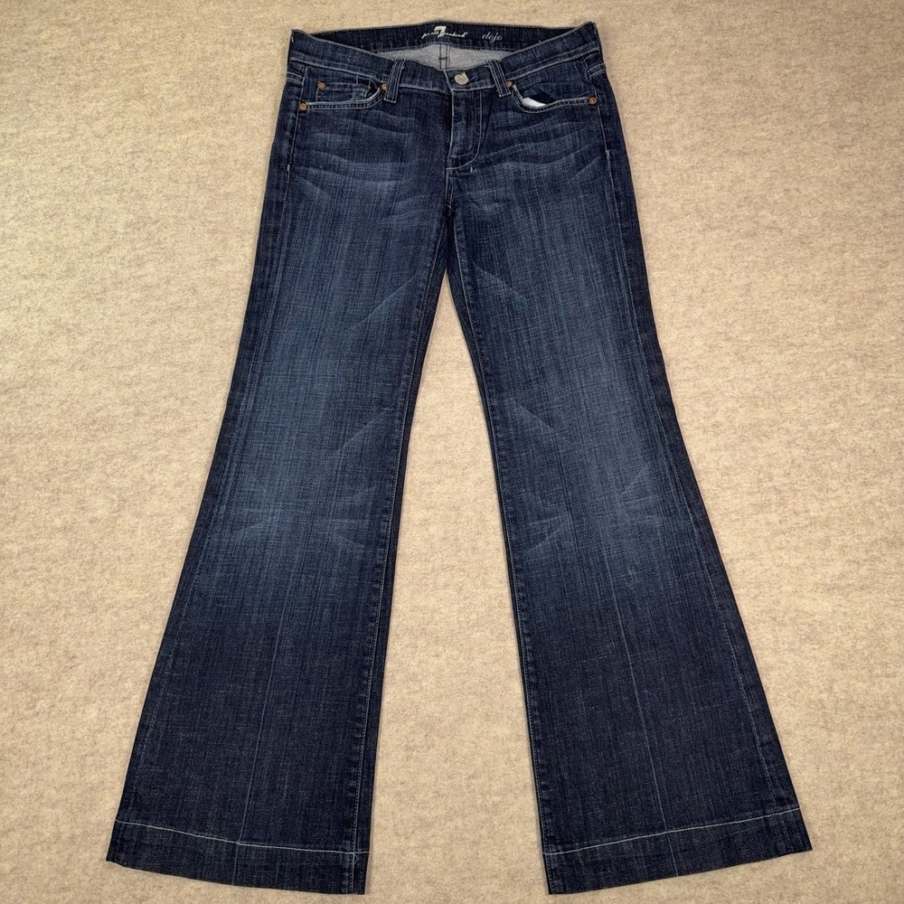 7 For All Mankind Dojo Jeans Womens 28 Blue Dark Wash Mid Rise Flare Stretch